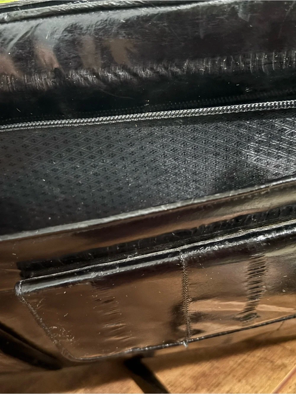 Vintage 80s Genuine Eel Skin Briefcase Crossbody Bag Black Gold Corners